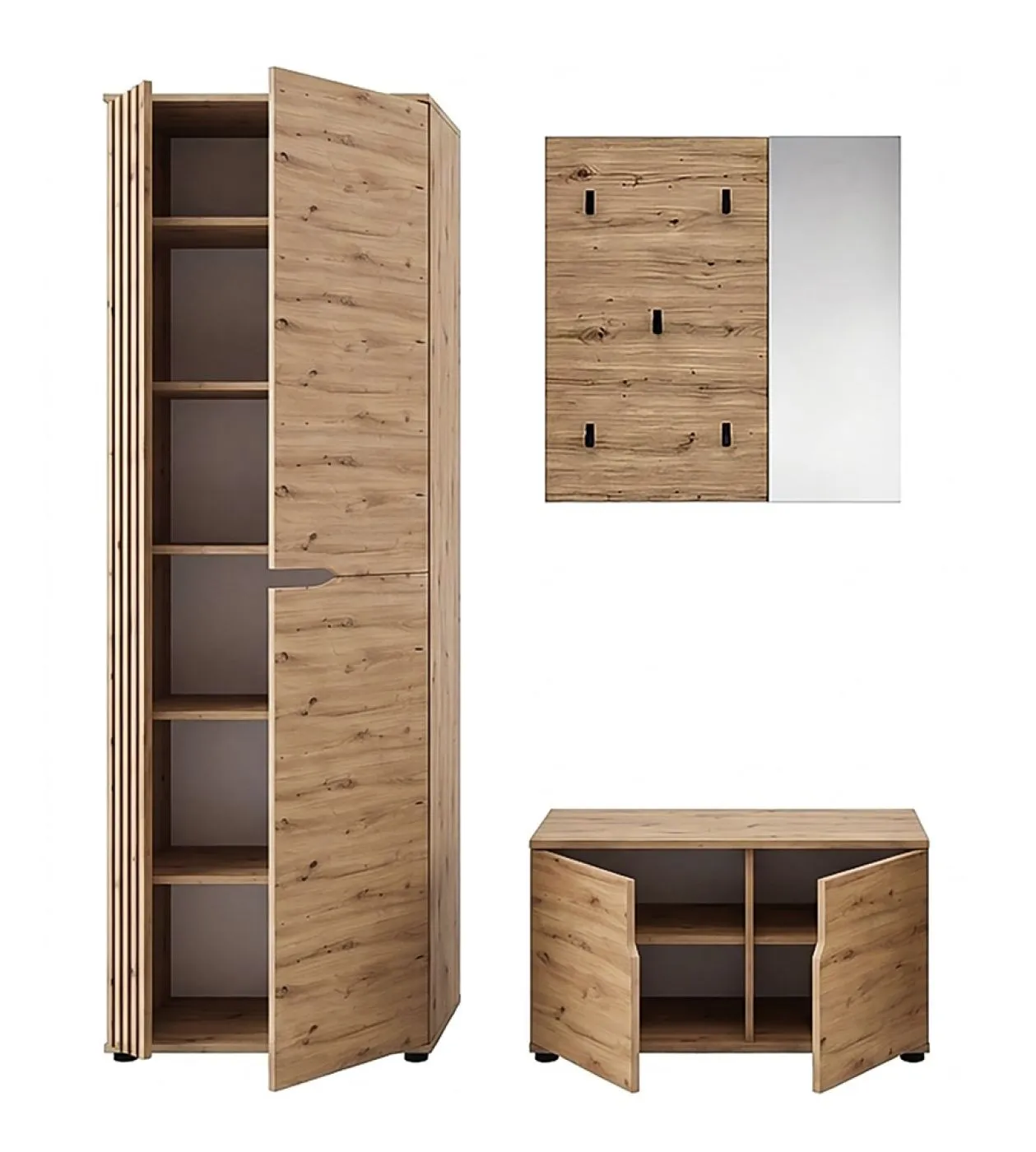 Garderoben-Set Keno | Artisan Eiche | 3-teilig mit Sitzkissen