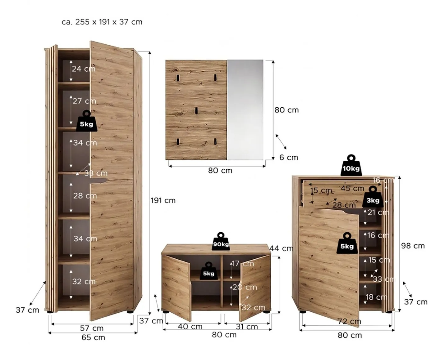 Garderoben-Set Keno | Artisan Eiche | 4-teilig