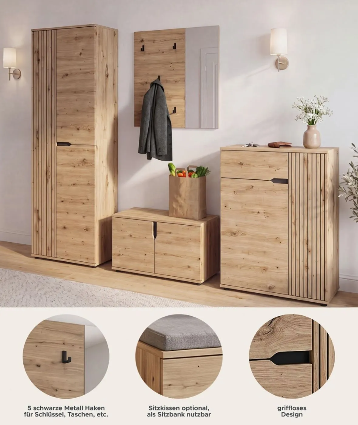 Garderoben-Set Keno | Artisan Eiche | 4-teilig