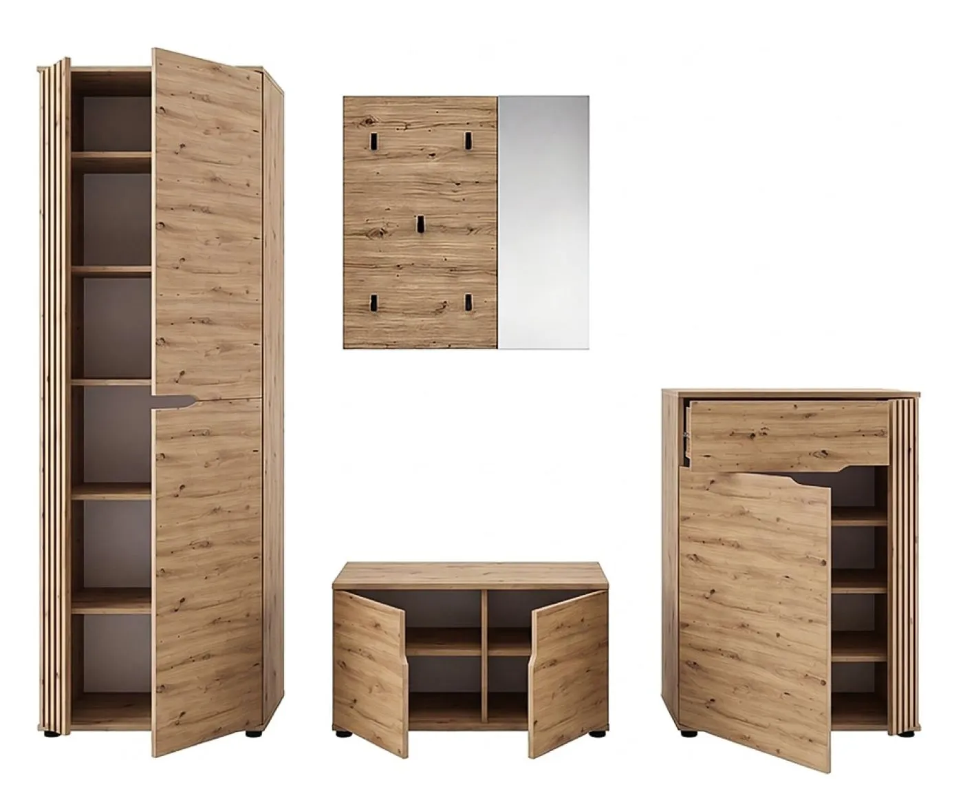 Garderoben-Set Keno | Artisan Eiche | 4-teilig mit Sitzkissen