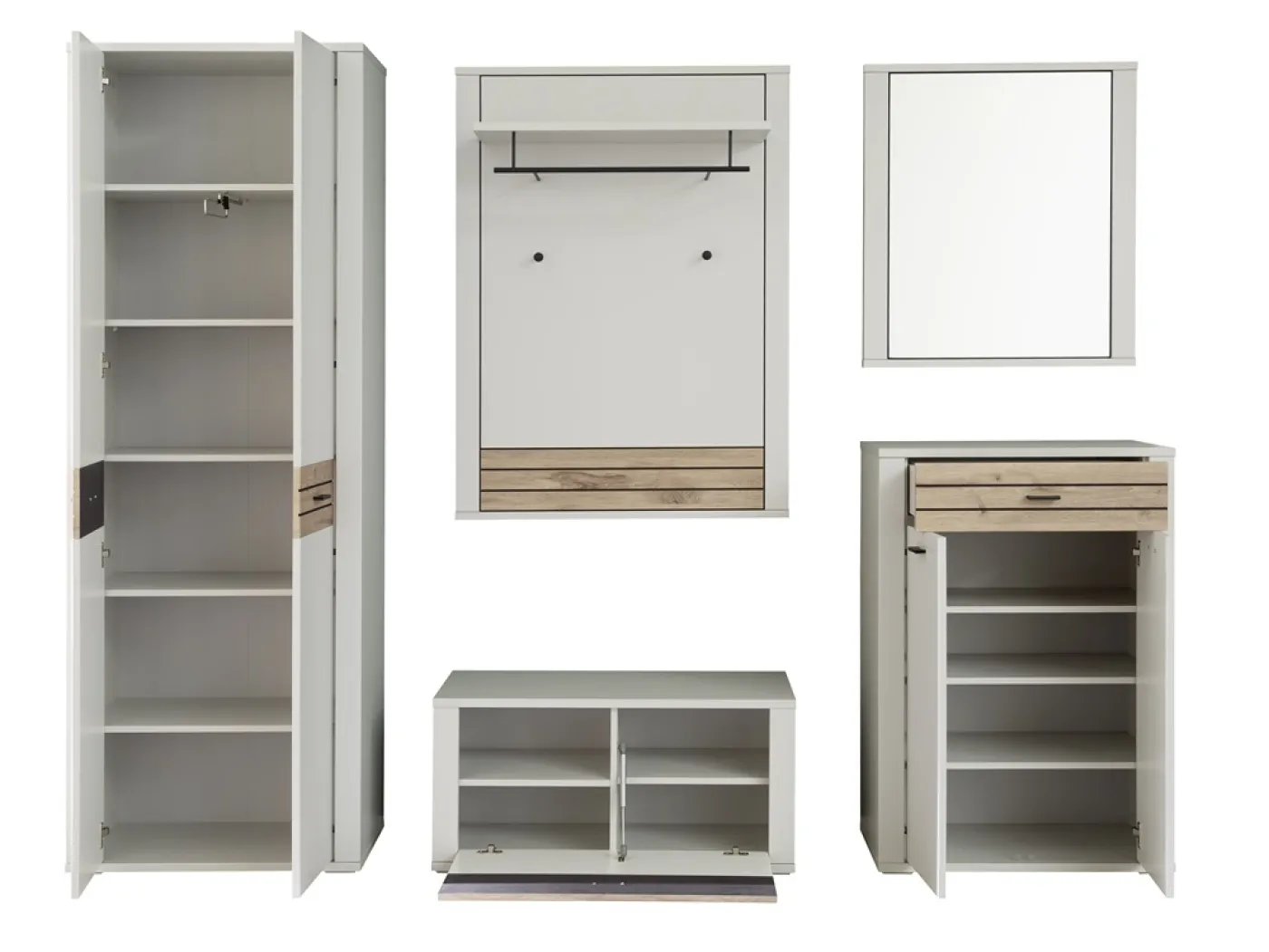 Garderoben Set Mantena | Modern White / Viking Oak | 5-teilig