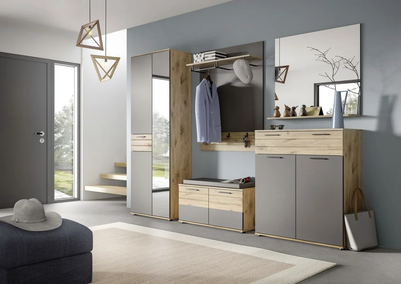 Garderoben-Set Mason | Nox Oak / Basalt Grau | 3-teilig