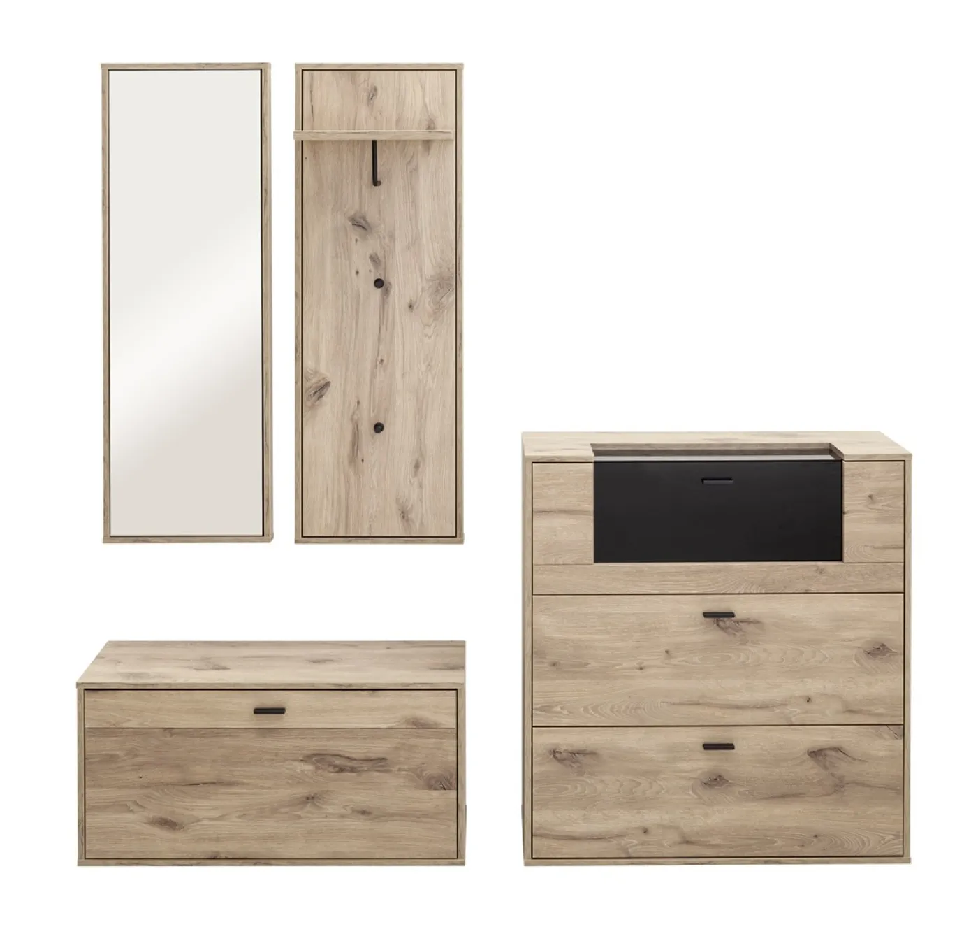 Garderoben Set Mezzano 1 | Viking Oak | 3-teilig mit Beleuchtung mit Sitzkissen