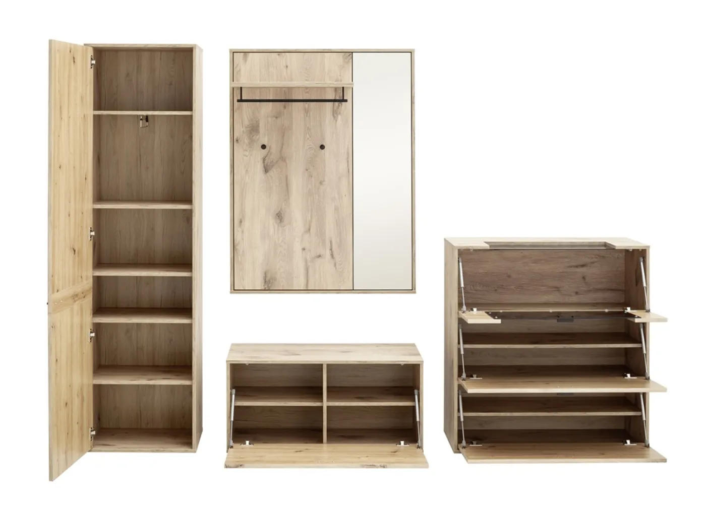 Garderoben Set Mezzano 3 | Viking Oak | 4-teilig mit Sitzkissen ohne Beleuchtung