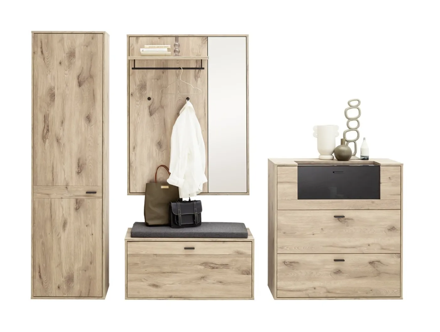 Garderoben Set Mezzano 3 | Viking Oak | 4-teilig ohne Sitzkissen ohne Beleuchtung