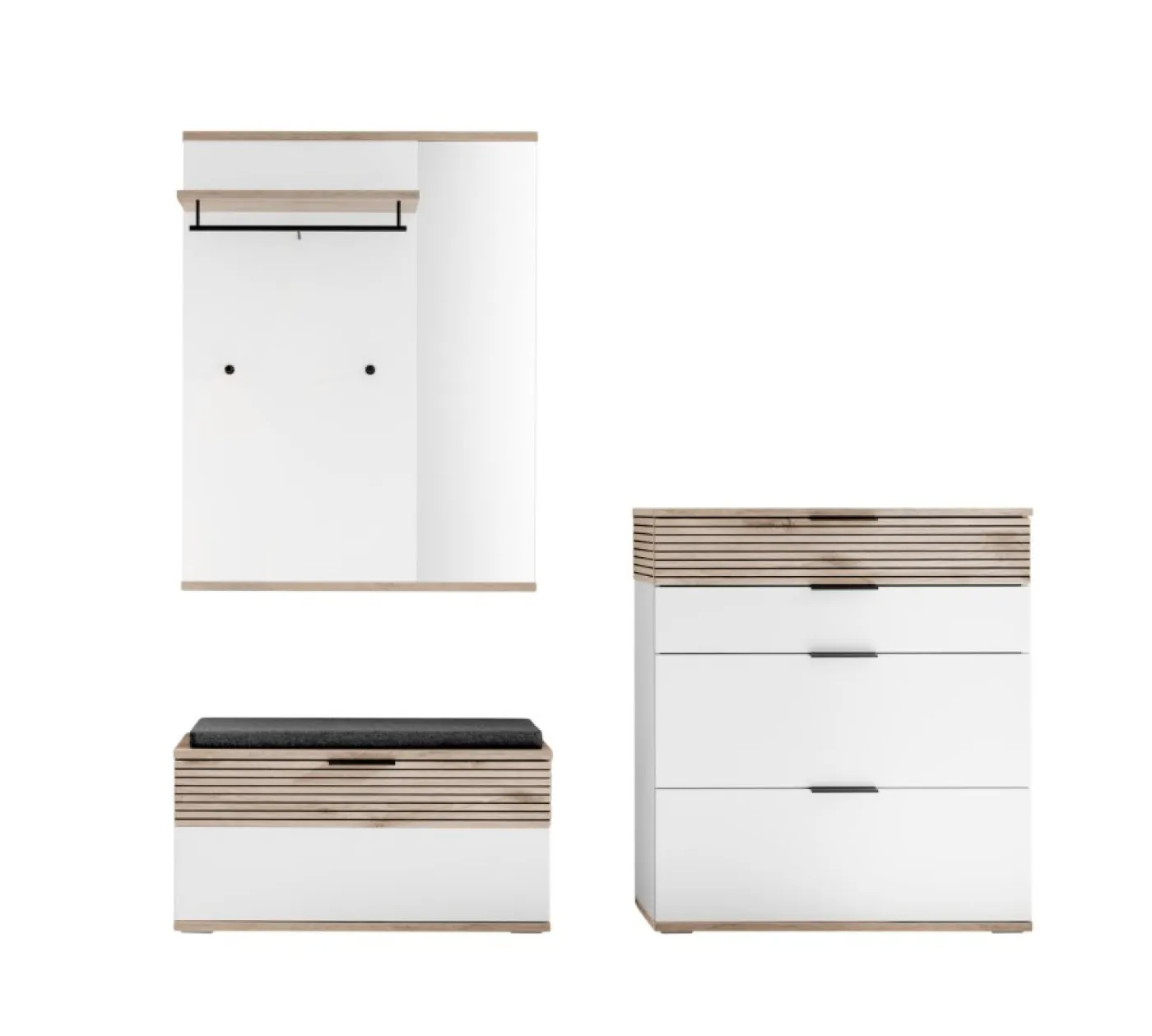 Garderoben Set Montello 2 | Soft White / Viking Oak | 3-teilig mit Sitzkissen