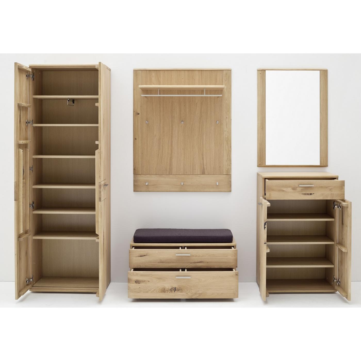 Garderoben Set Nilo | Balkeneiche Bianco | 5-teilig | Sitzkissen