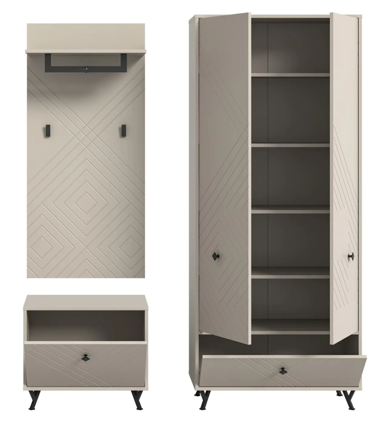 Garderoben-Set Notes | beige matt/sandfarben | 3-teilig