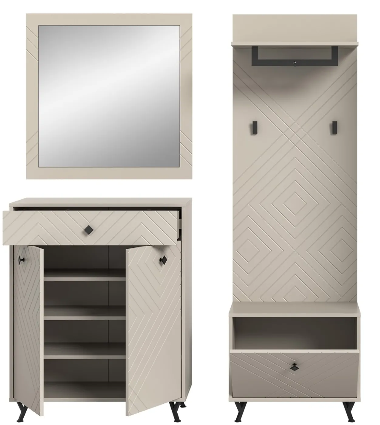 Garderoben-Set Notes | beige matt/sandfarben | 4-teilig