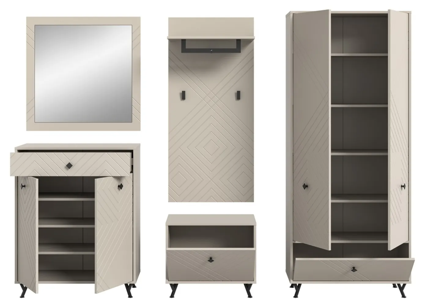 Garderoben-Set Notes | beige matt/sandfarben | 5-teilig