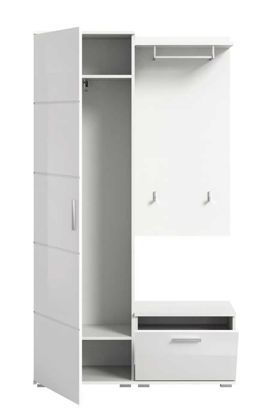 Garderoben-Set Prego 1 | weiß Hochglanz | 3-teilig mit Sitzkissen