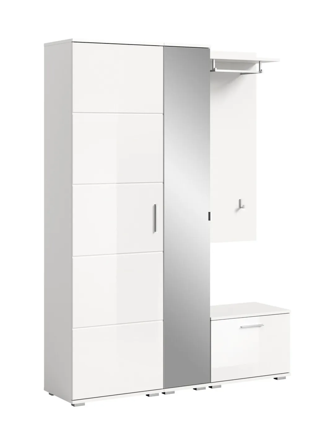 Garderoben-Set Prego 1 | weiß Hochglanz | 4-teilig | ohne Sitzkissen