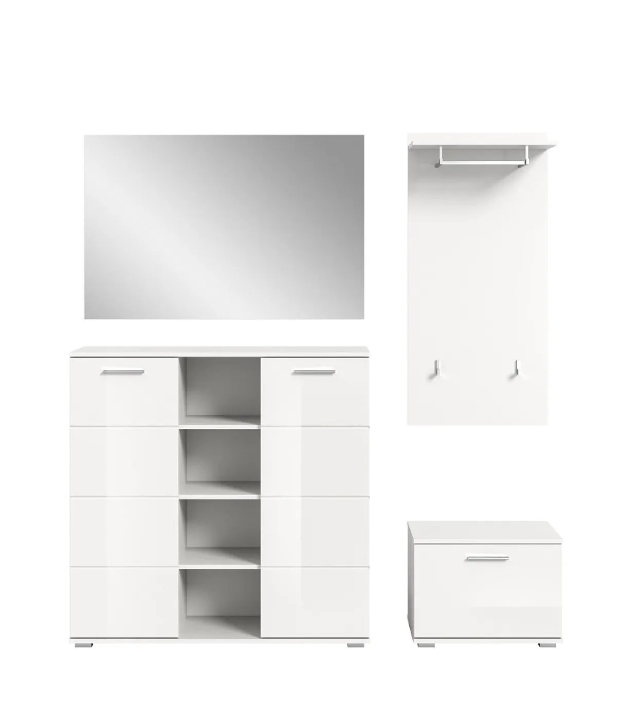 Garderoben-Set Prego 2 | weiß Hochglanz | 4-teilig | LED Beleuchtung
