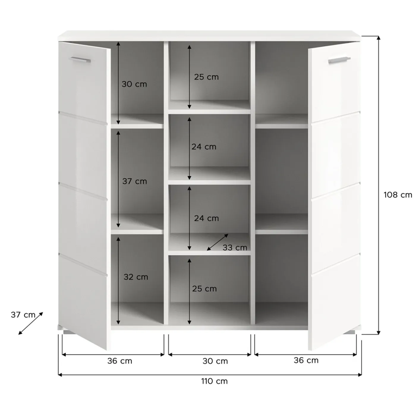 Garderoben-Set Prego 2 | weiß Hochglanz | 4-teilig | ohne Sitzkissen Kommode ohne Beleuchtung