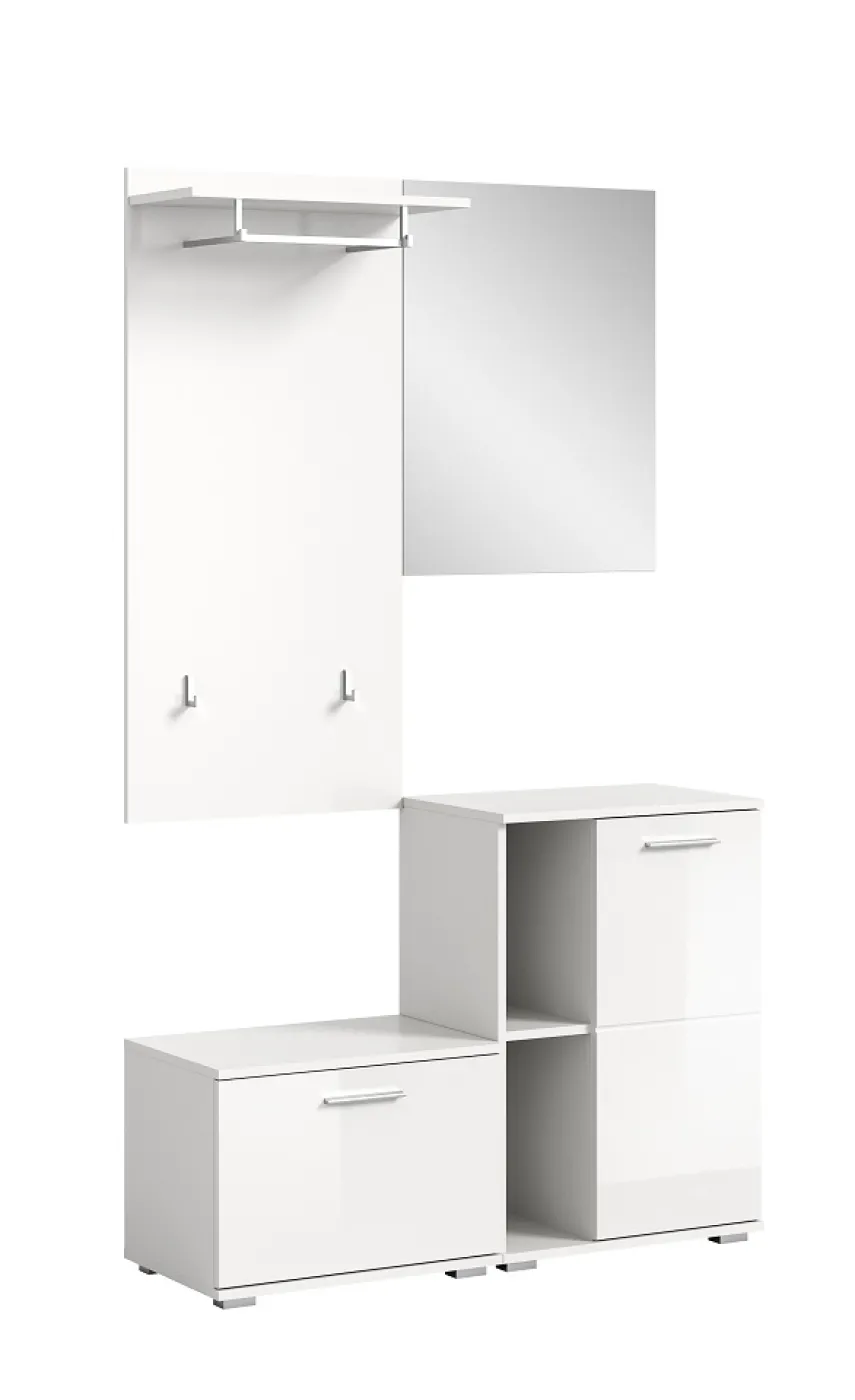 Garderoben-Set Prego | weiß Hochglanz | 4-teilig | mit Sitzkissen