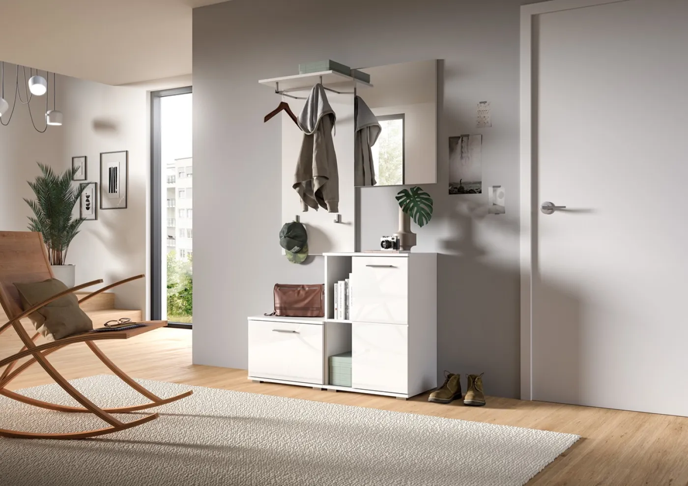 Garderoben-Set Prego | weiß Hochglanz | 4-teilig | ohne Sitzkissen