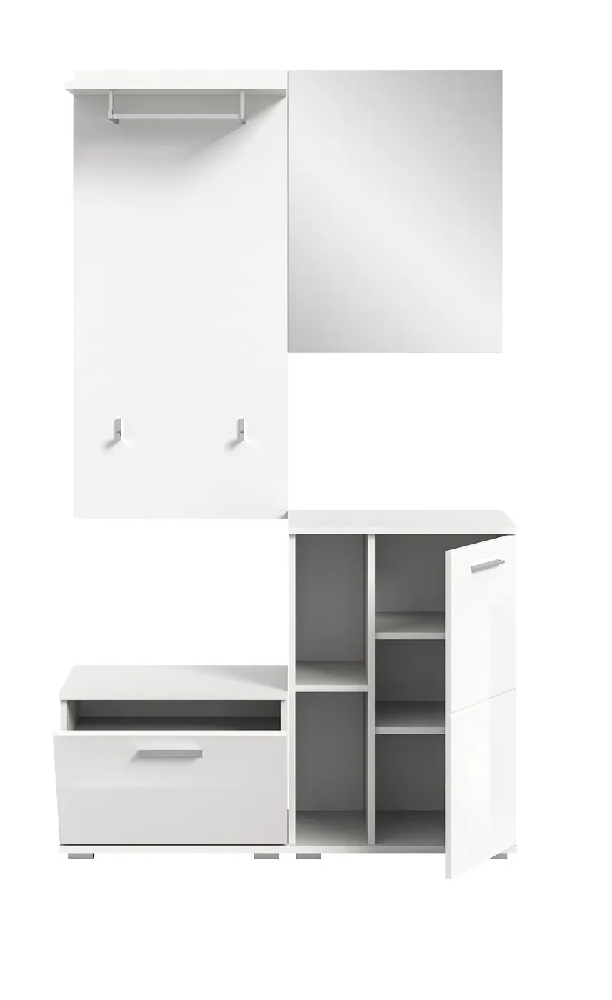 Garderoben-Set Prego | weiß Hochglanz | 4-teilig | ohne Sitzkissen