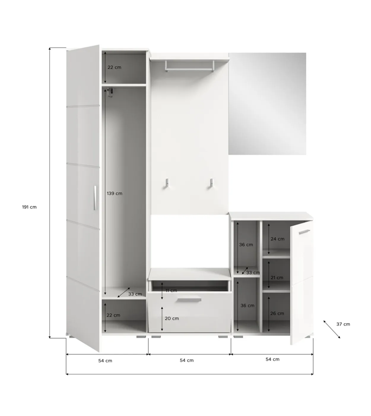 Garderoben-Set Prego | weiß Hochglanz | 5-teilig