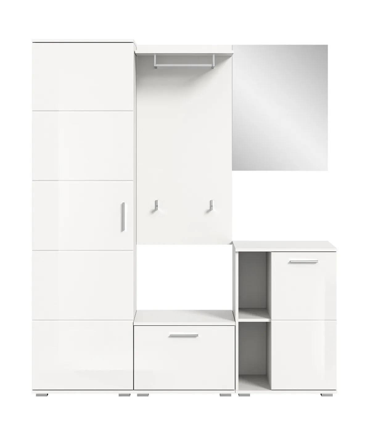 Garderoben-Set Prego | weiß Hochglanz | 5-teilig | mit Sitzkissen