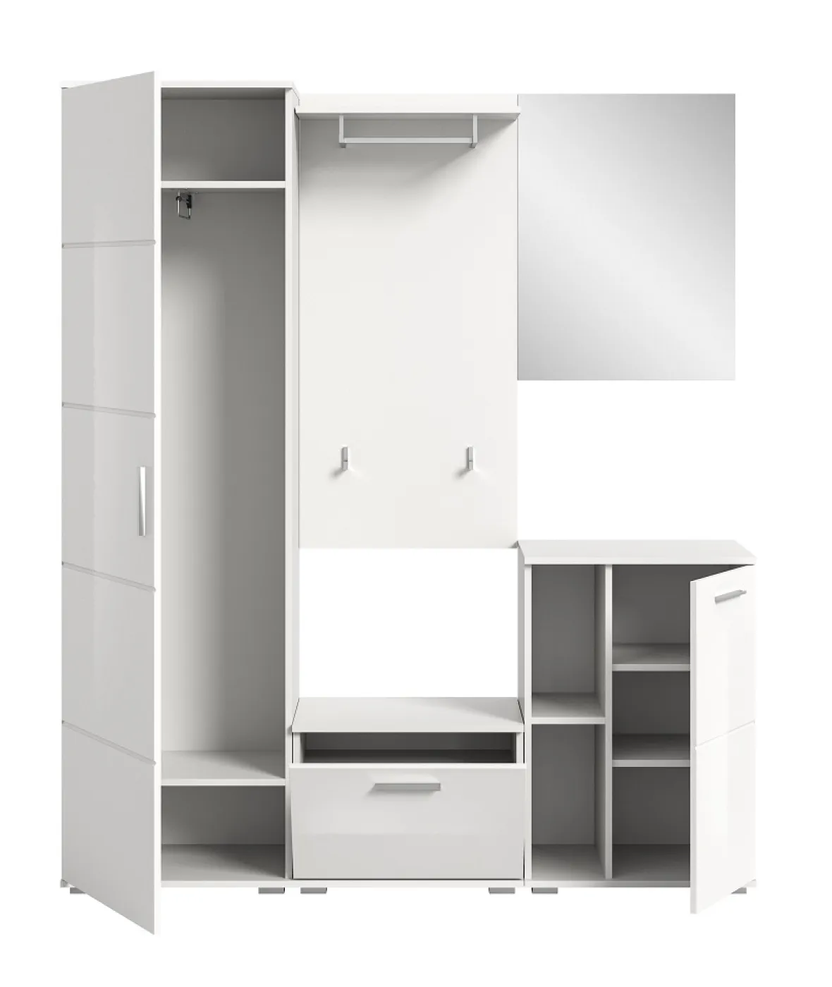 Garderoben-Set Prego | weiß Hochglanz | 5-teilig | mit Sitzkissen