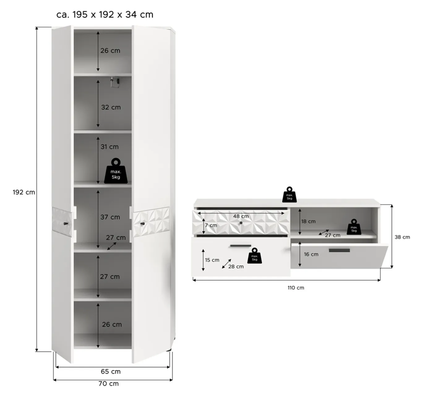 Garderoben-Set Prisma | weiß / weiß Hochglanz | 2-teilig
