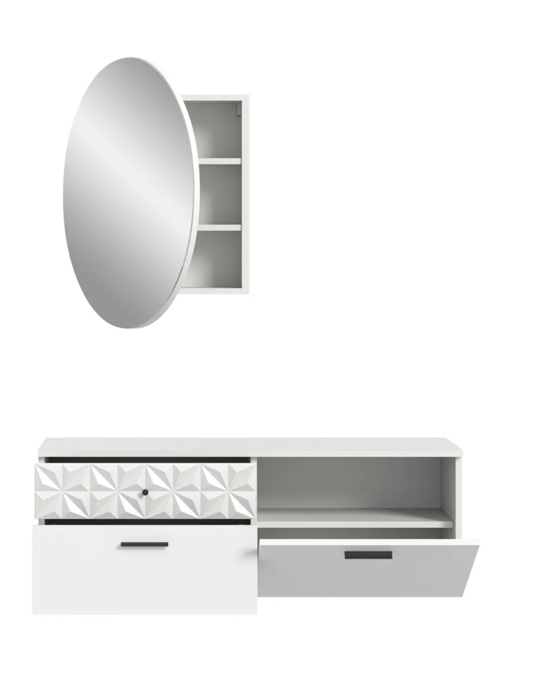 Garderoben-Set Prisma | weiß / weiß Hochglanz | 2-teilig | optional Beleuchtung