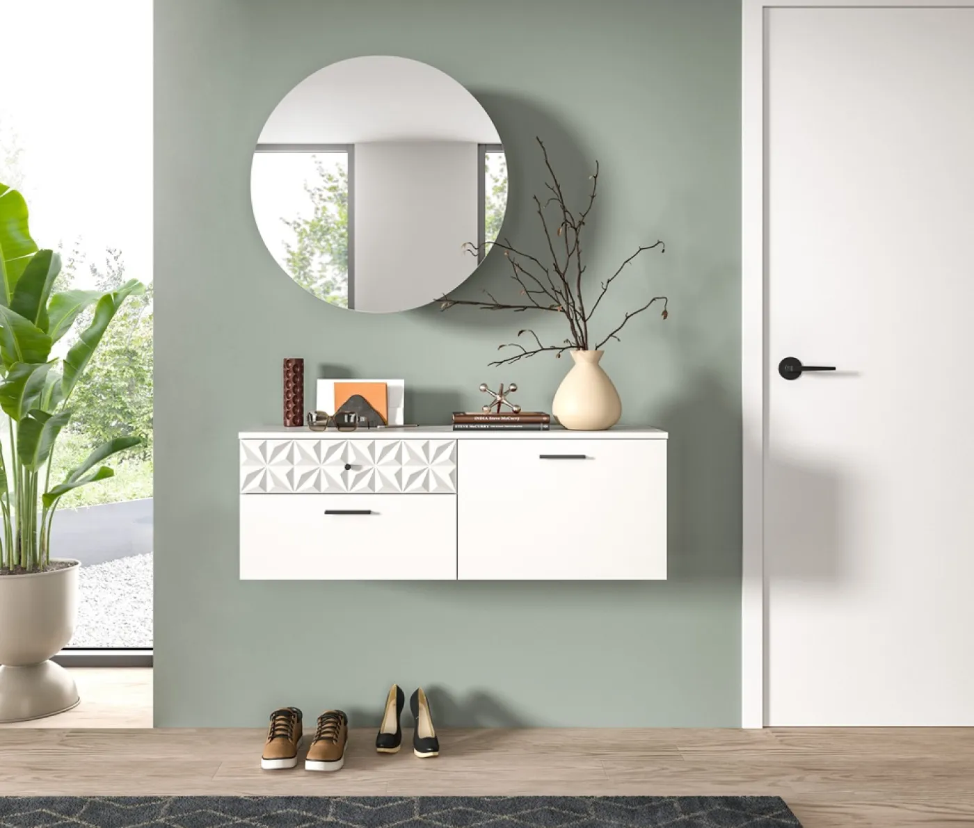 Garderoben-Set Prisma | weiß / weiß Hochglanz | 2-teilig | optional Beleuchtung