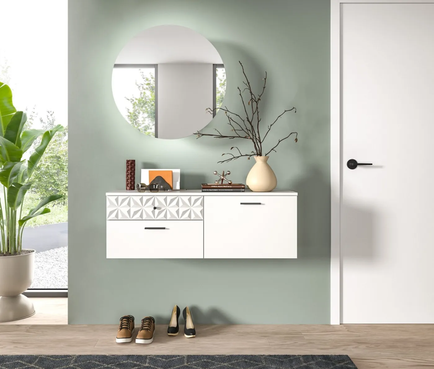 Garderoben-Set Prisma | weiß / weiß Hochglanz | 2-teilig | optional Beleuchtung