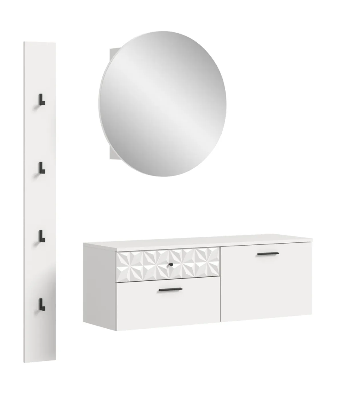 Garderoben-Set Prisma 3 | weiß / weiß Hochglanz | 3-teilig | mit Lichtprofil