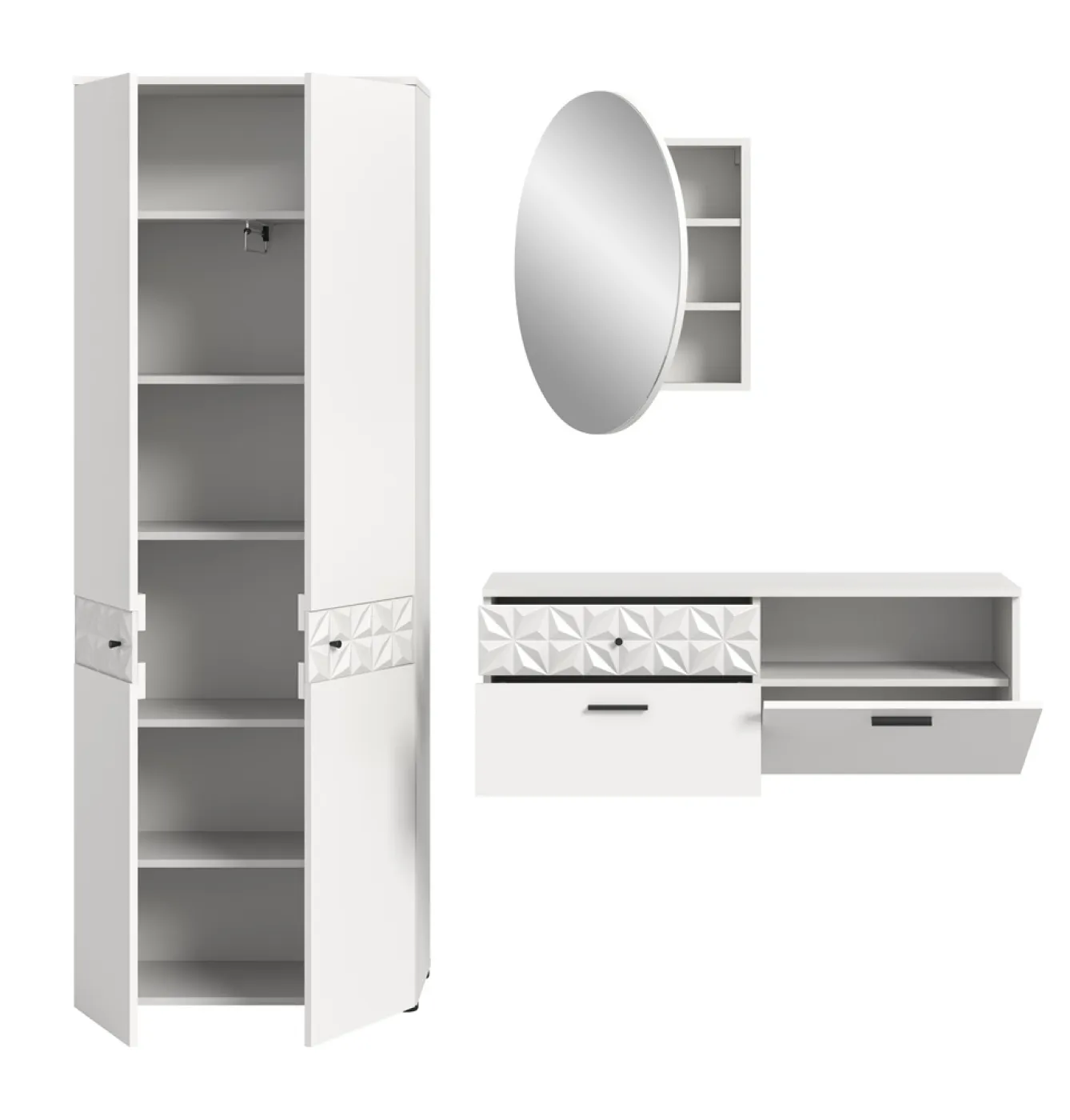 Garderoben-Set Prisma | weiß / weiß Hochglanz | 3-teilig | ohne Beleuchtung