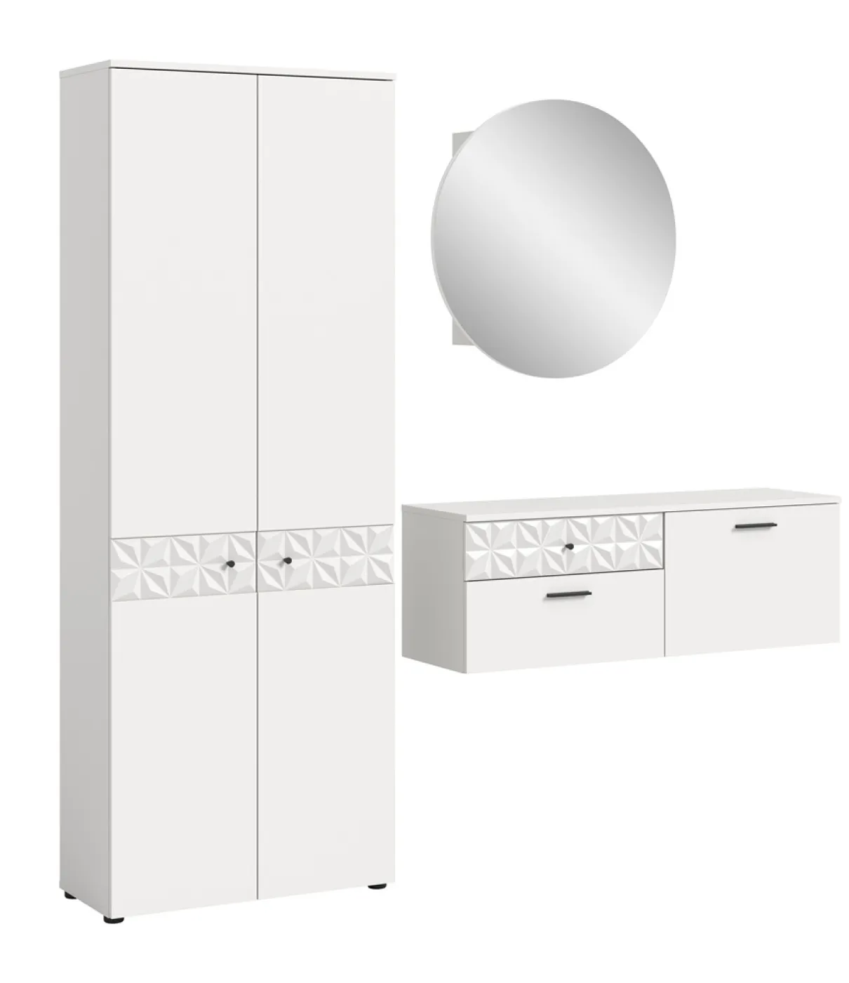 Garderoben-Set Prisma | weiß / weiß Hochglanz | 3-teilig | optional Beleuchtung
