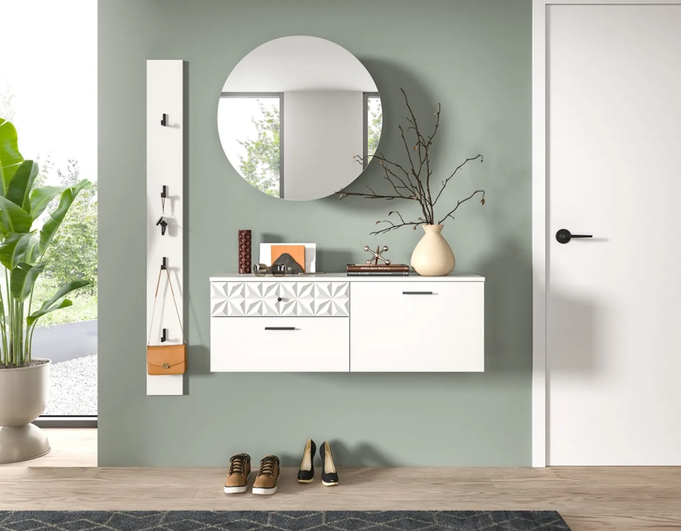 Garderoben-Set Prisma 3 | weiß / weiß Hochglanz | 3-teilig | optional Beleuchtung