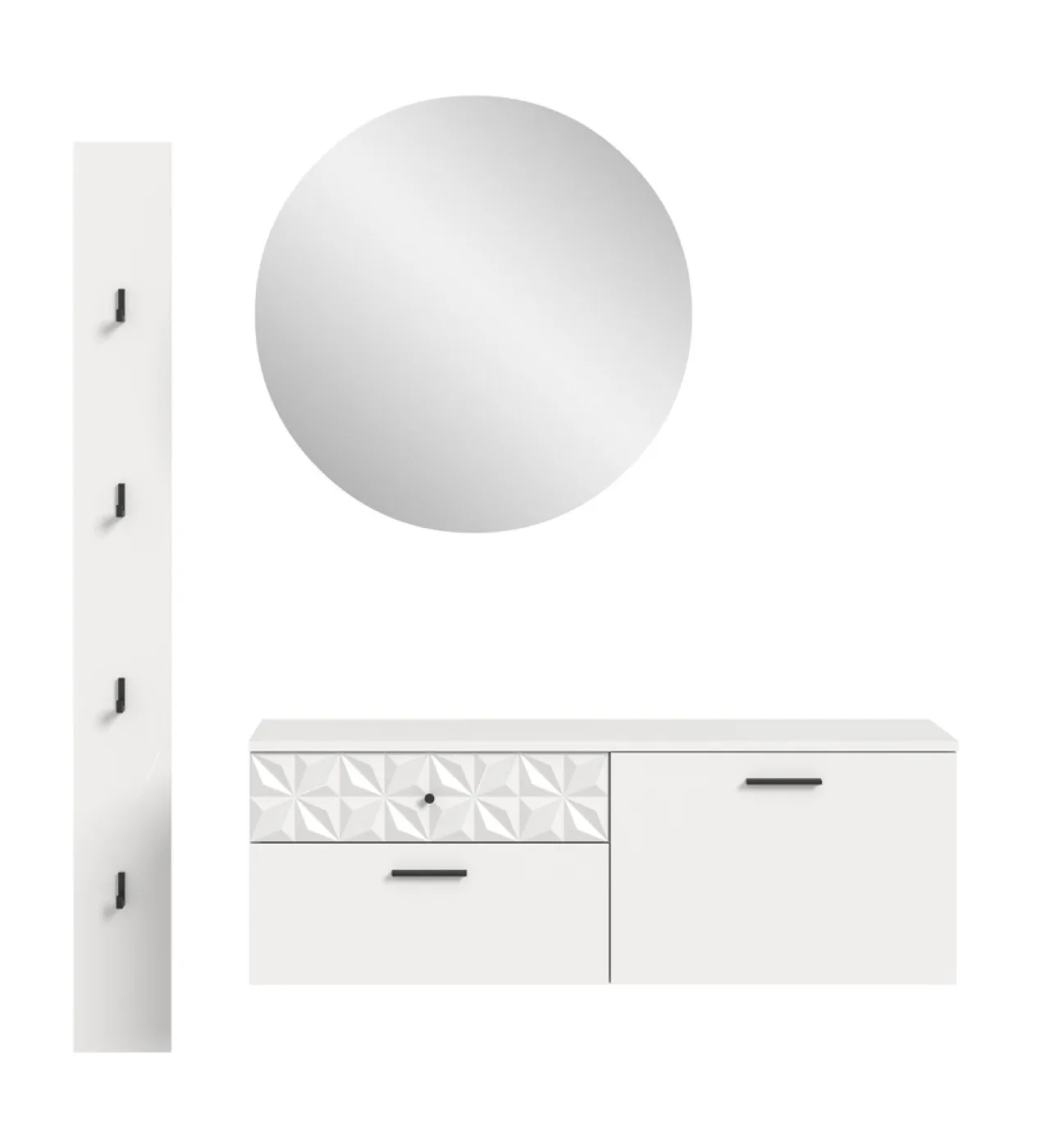 Garderoben-Set Prisma 3 | weiß / weiß Hochglanz | 3-teilig | optional Beleuchtung