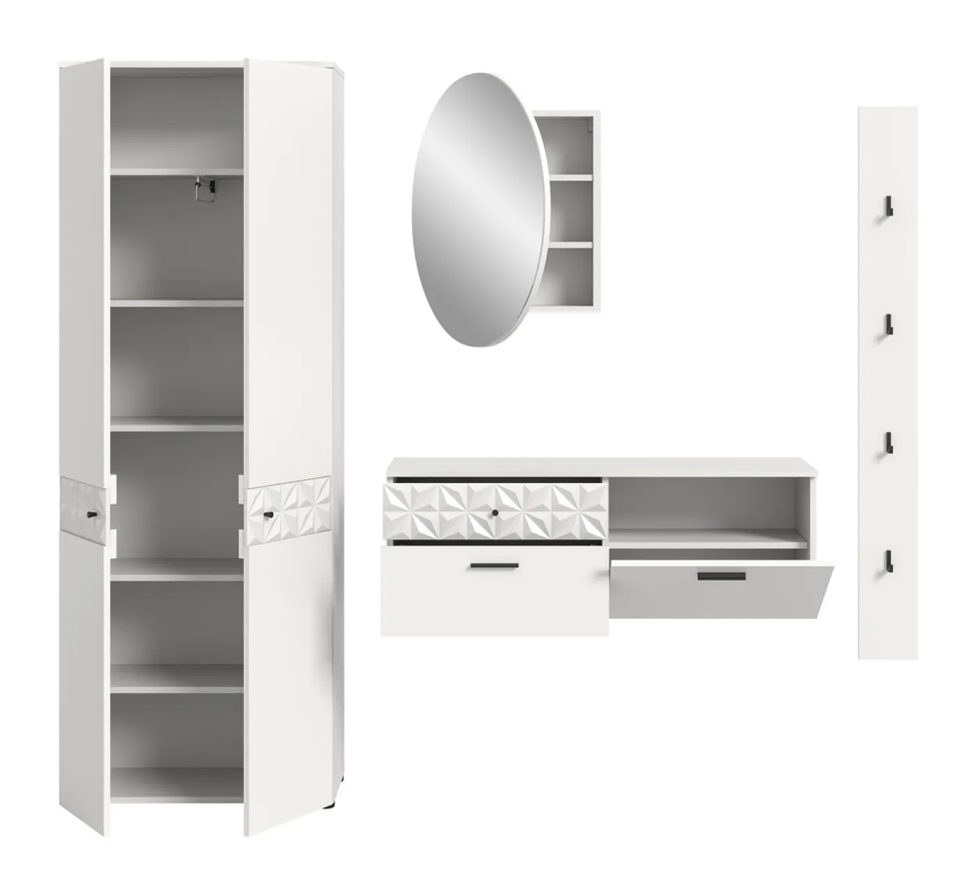 Garderoben-Set Prisma | weiß / weiß Hochglanz | 4-teilig | mit Beleuchtung