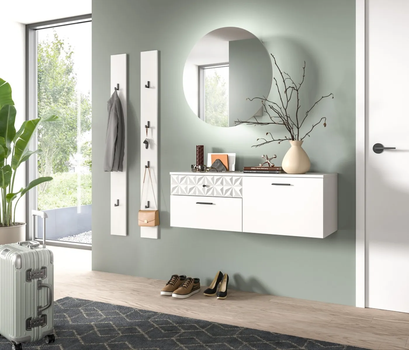 Garderoben-Set Prisma 2 | weiß / weiß Hochglanz | 4-teilig | ohne Beleuchtung