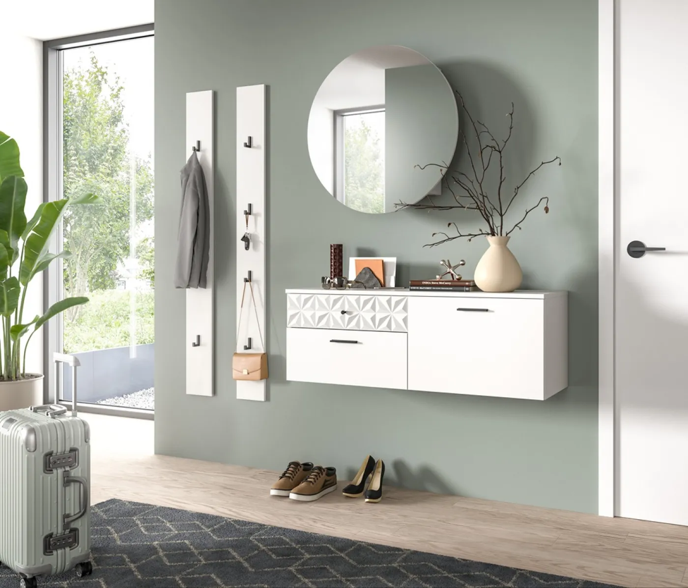Garderoben-Set Prisma 2 | weiß / weiß Hochglanz | 4-teilig | ohne Beleuchtung