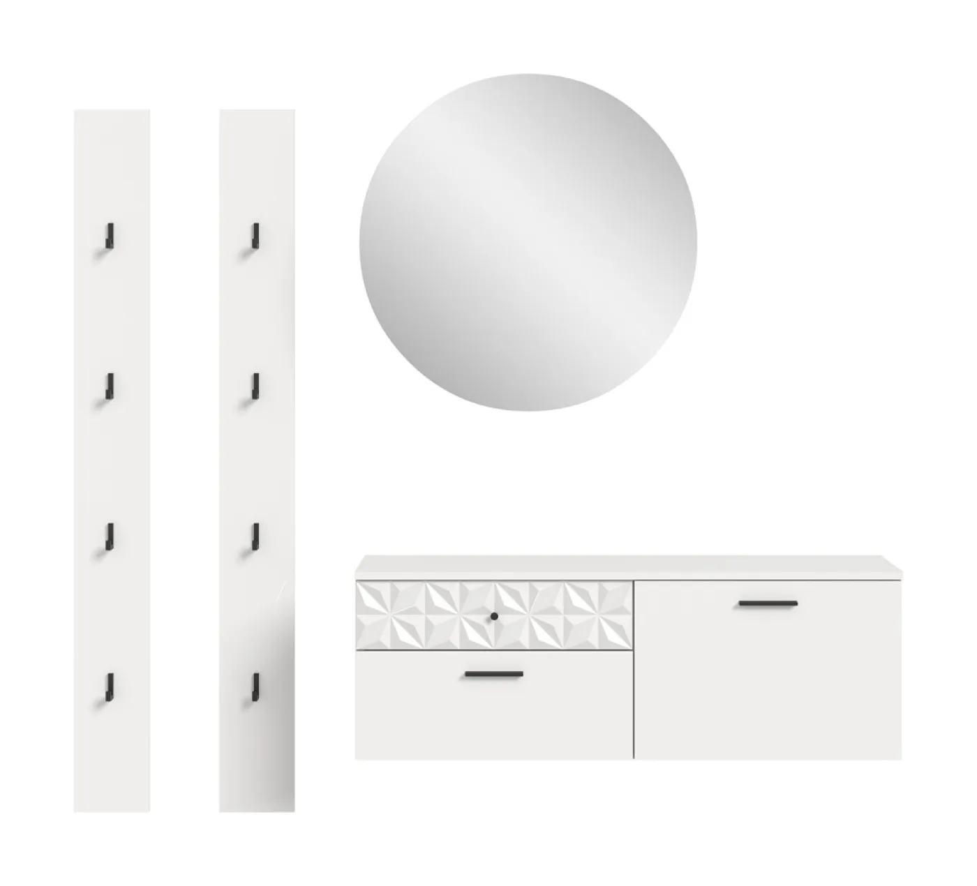 Garderoben-Set Prisma 2 | weiß / weiß Hochglanz | 4-teilig | ohne Beleuchtung
