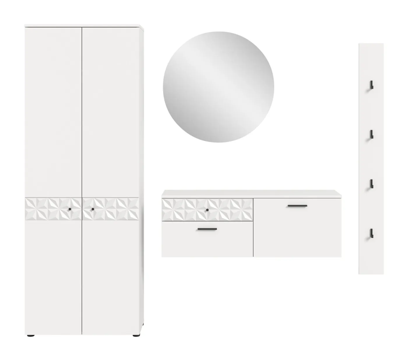 Garderoben-Set Prisma | weiß / weiß Hochglanz | 4-teilig | optional Beleuchtung