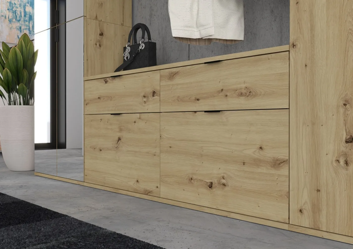 Garderoben Set Projekt X 1 | Artisan Eiche / Spiegeltüren | 4-teilig