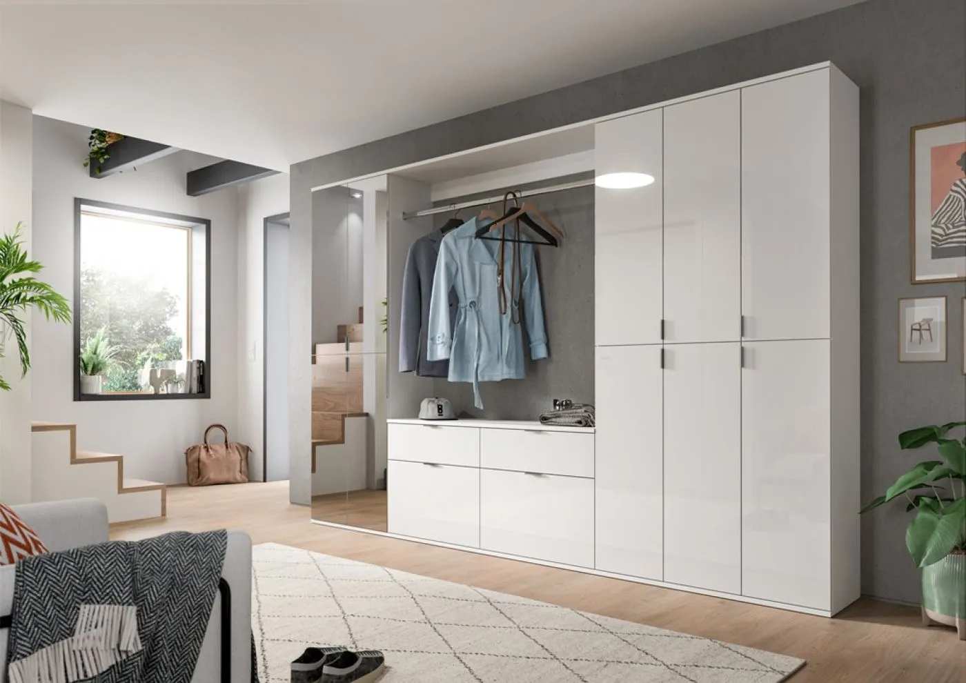 Garderoben Set Projekt X 1 | weiß Hochglanz / Spiegeltüren | 4-teilig