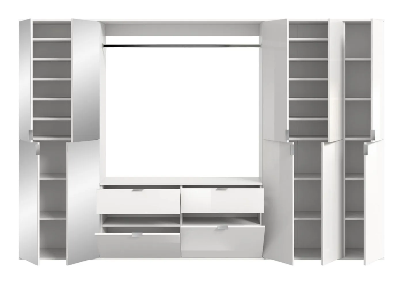 Garderoben Set Projekt X 1 | weiß Hochglanz / Spiegeltüren | 4-teilig
