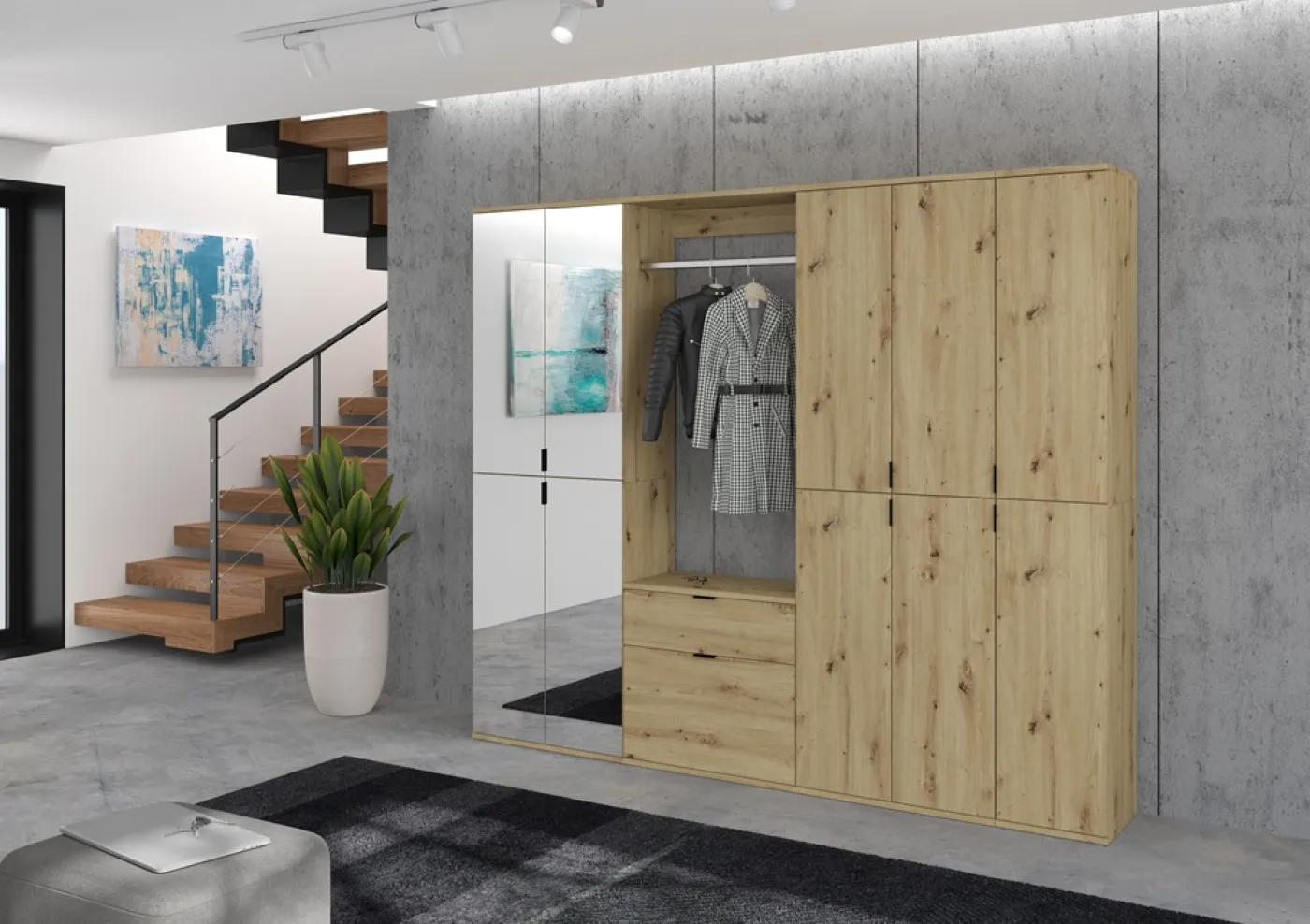 Garderoben Set Projekt X 2 | Artisan Eiche / Spiegeltüren | 4-teilig