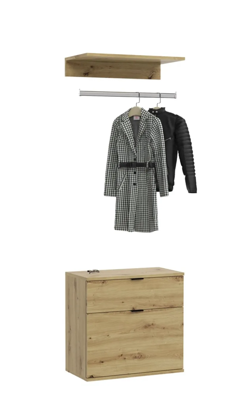 Garderoben Set Projekt X 2 | weiß Hochglanz / Artisan Eiche mit Spiegeltüren | 4-teilig