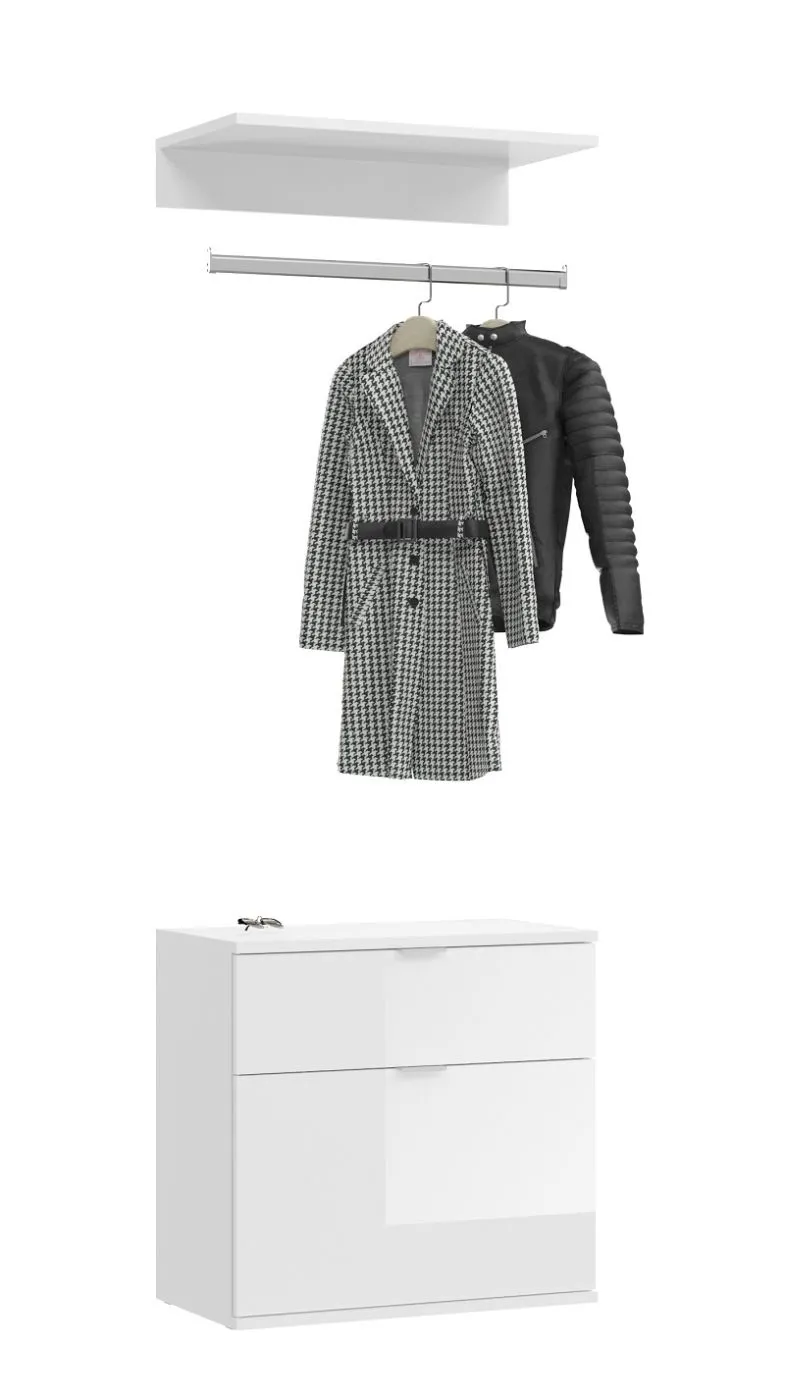 Garderoben Set Projekt X 2 | weiß Hochglanz / Spiegeltüren | 3-teilig