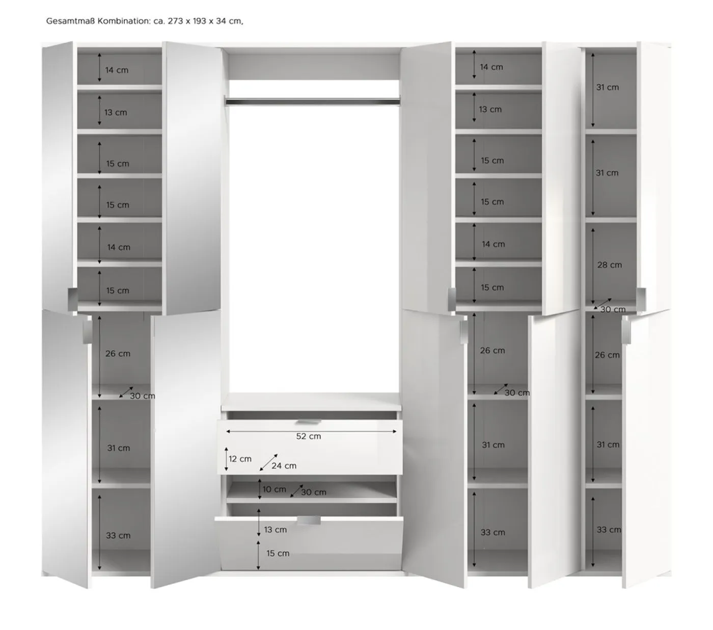 Garderoben Set Projekt X 2 | weiß Hochglanz / Spiegeltüren | 4-teilig