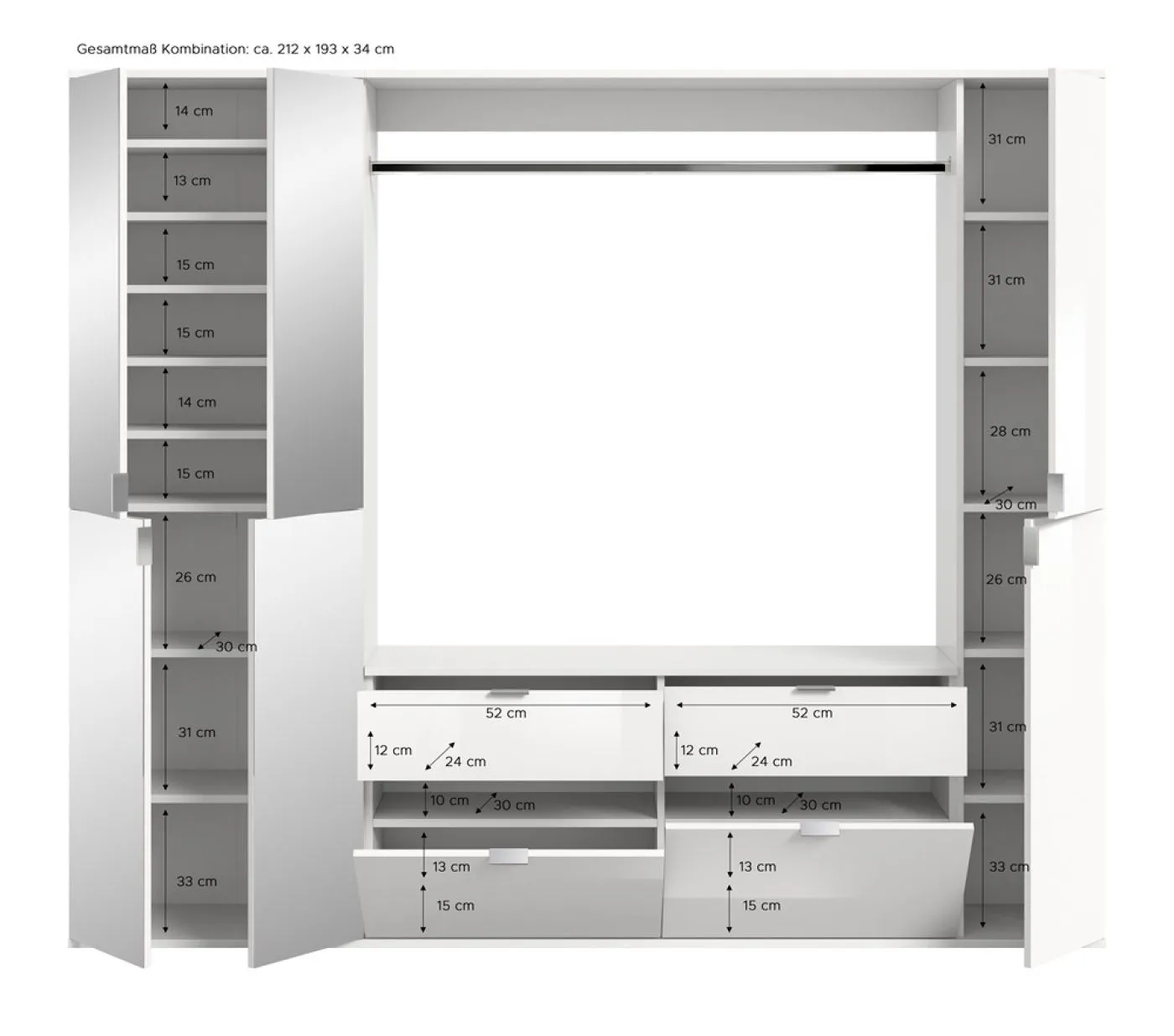 Garderoben Set Projekt X 3 | weiß Hochglanz / Spiegeltüren | 3-teilig
