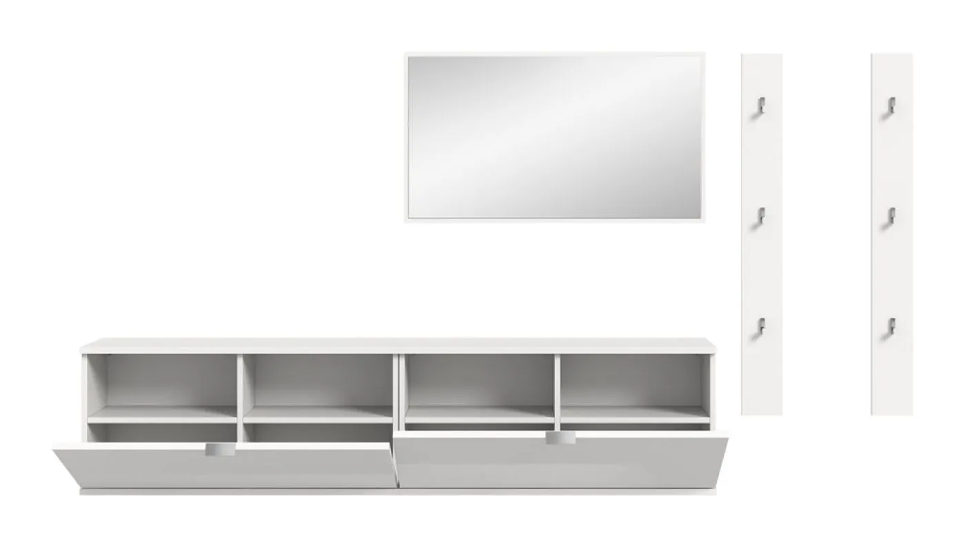 Garderoben Set Projekt X | mit 2 Sitzbänken weiß Hochglanz 5-teilig