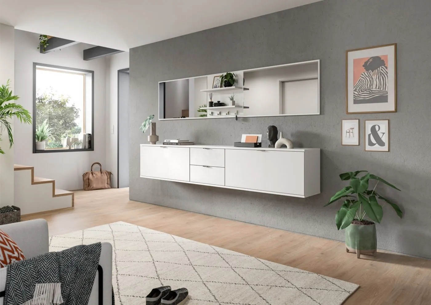 Garderoben Set Projekt X | mit 2 Spiegeln | weiß Hochglanz | 6-teilig