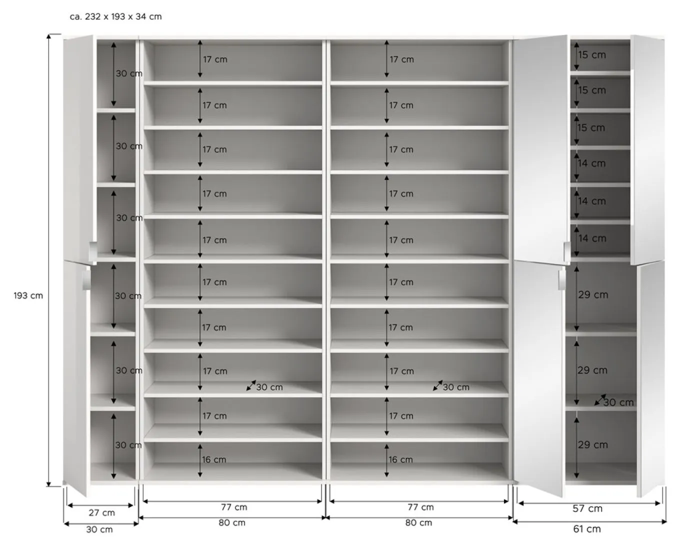 Garderoben Set Projekt X | mit Schuhregal | weiß Hochglanz | 4-teilig
