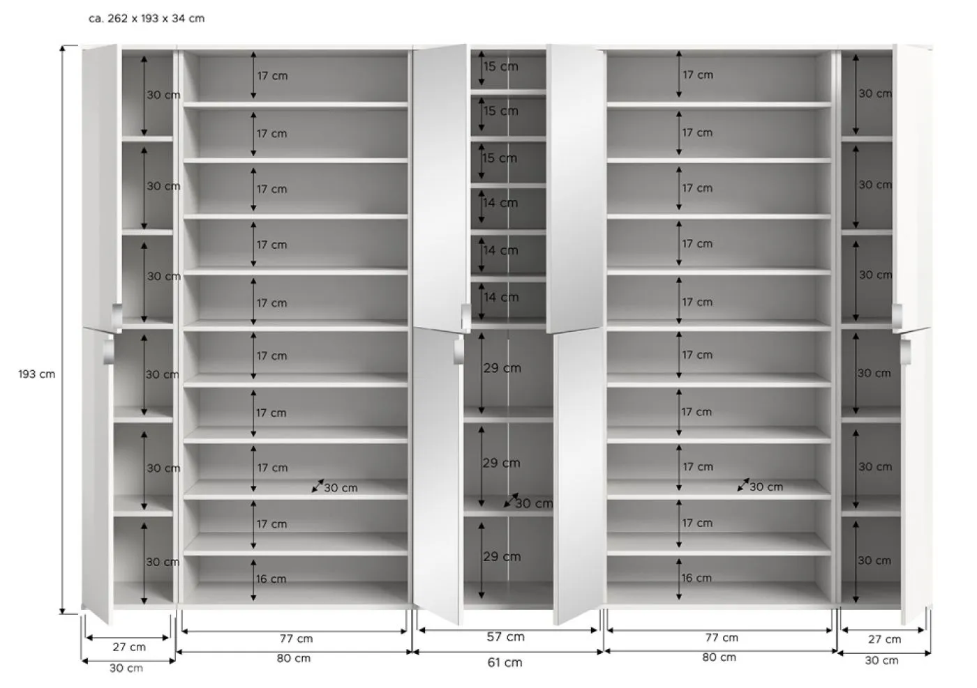 Garderoben Set Projekt X | mit Schuhregal | weiß Hochglanz | 5-teilig